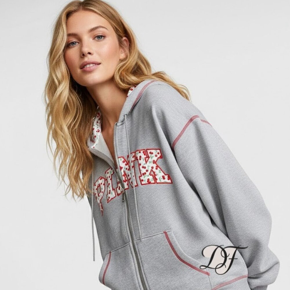 PINK Victoria's Secret x Frankies Bikinis Small Full Zip Hooded Sweatshirt NWT